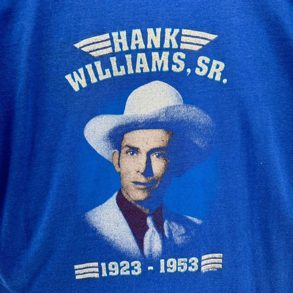 VTG Hank Williams Sr. Memorial 1923-1953 Blue Tshirt SZ L Made USA Single Stitch